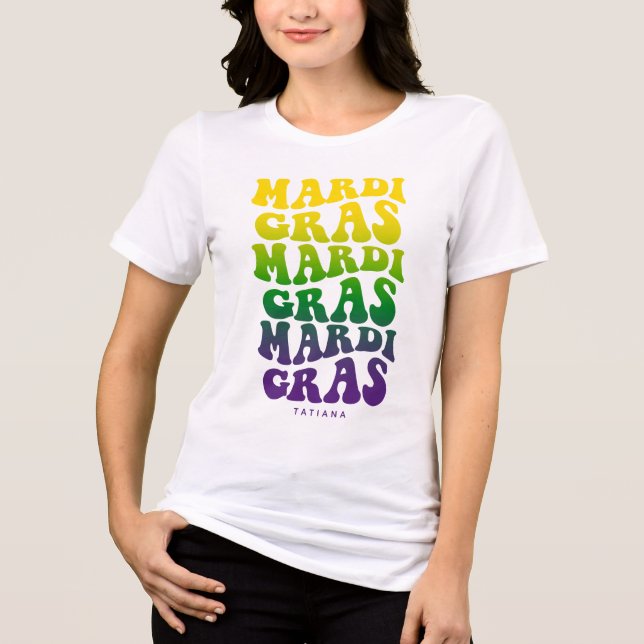 Camiseta Colorful Retro Mardi Gras Text Carnival  (Frente)