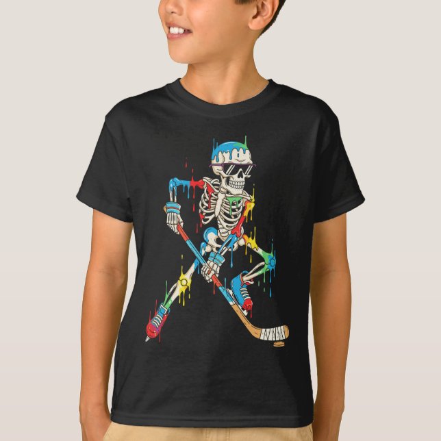 Camiseta Colorful Skeleton Hockey Ice Cream Drip Player  (Frente)