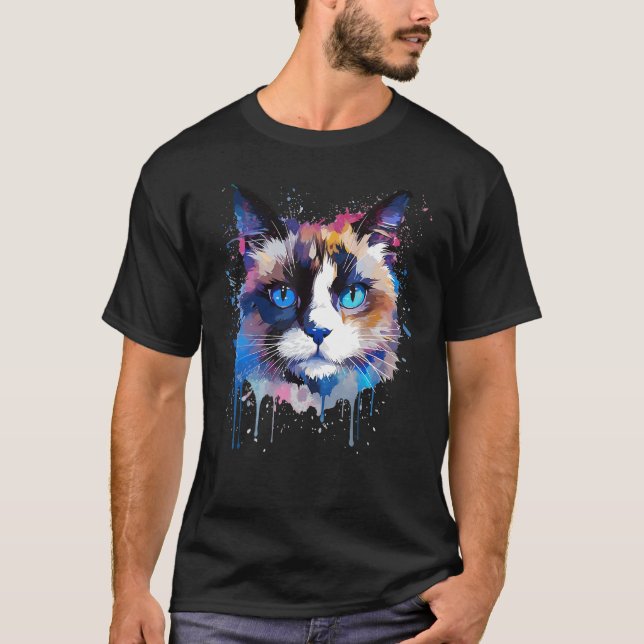 Camiseta Colorful Snowshoe Cat Face Splash Art (Frente)