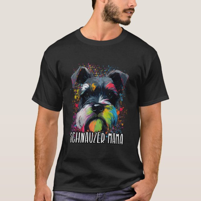 Camiseta Colorful Splash Miniature Schnauzer Mama Portrait  (Frente)