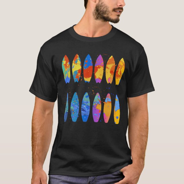 Camiseta Colorful Surfing  Surfer Surfboard Graphic (Frente)