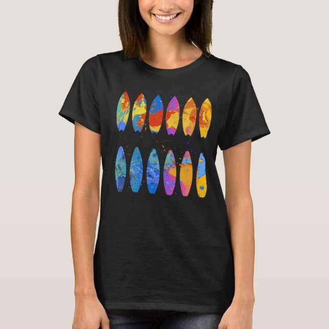 Camiseta Colorful Surfing  Surfer Surfboard Graphic (Frente)