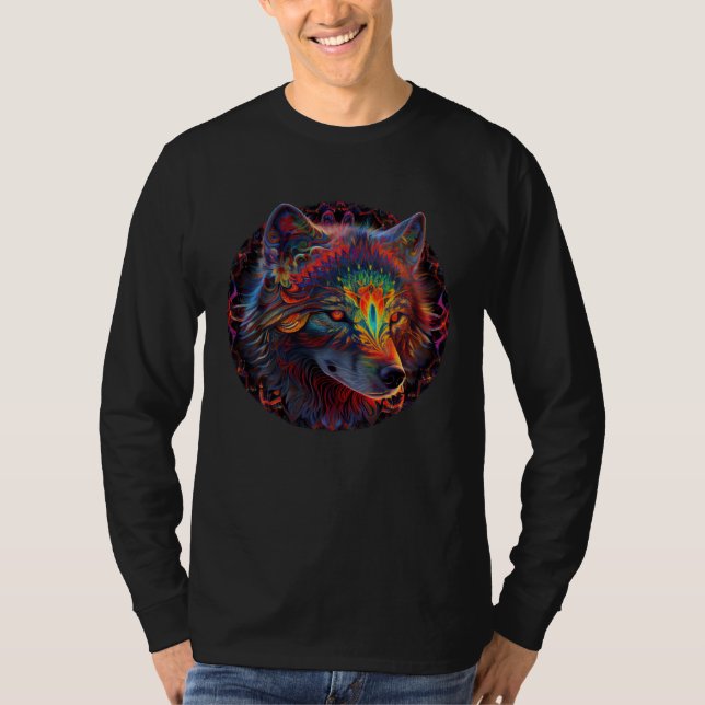 Camiseta Colorful Trippy Psychedelic Wolf Wildlife Wolf Mou (Frente)