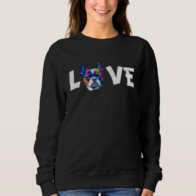 Camiseta Colorful Watercolor Paint Boston Terrier Dog Love  (Frente)