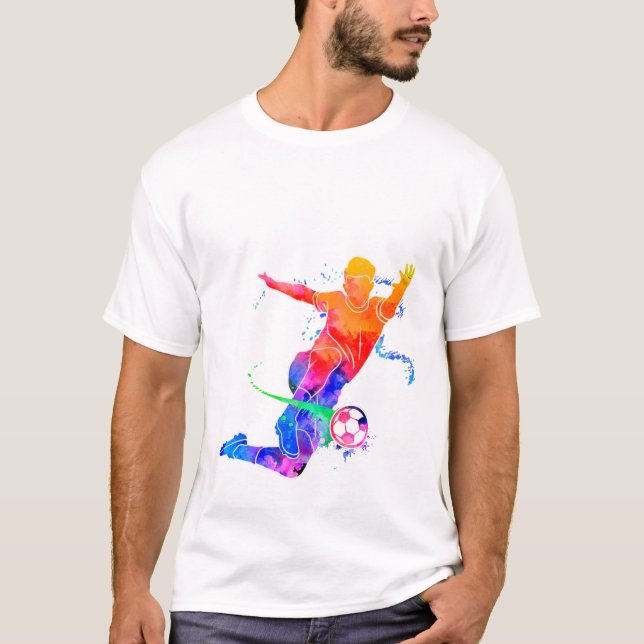 Camiseta Colorful Watercolor Soccer Player Silhouette Graph (Frente)