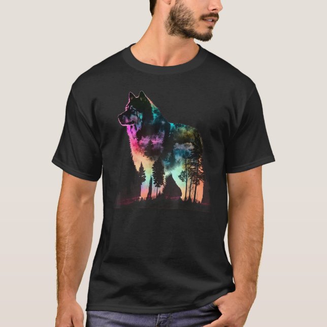 Camiseta Colorful Wilderness Nature Alaskan Malamute Reflec (Frente)