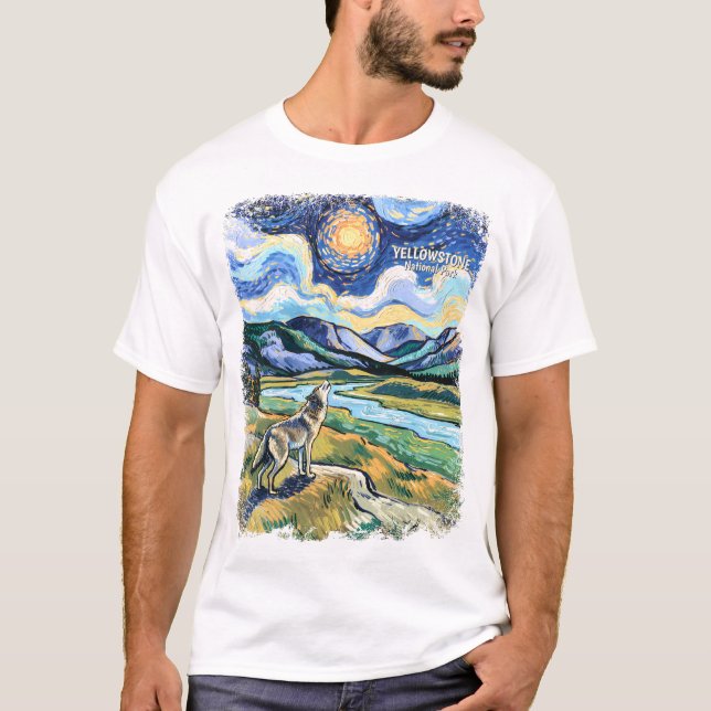 Camiseta Colorful Yellowstone National Park Wolf Howling (Frente)