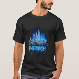 Camiseta Colorida Arte em Aquarela da Silhueta de Munique M