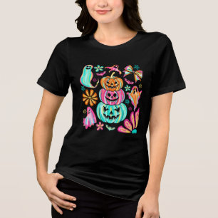 Camiseta Colorida Boho Halloween Pumpkins