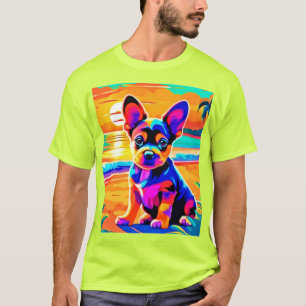 Camiseta Colorida Chihuahua Puppy em Sunset Beach