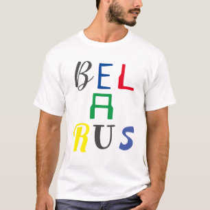 Camiseta Colorida da Bielorrússia Letras Divertida