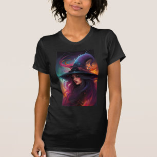 Camiseta Colorida da Bruxa Retro
