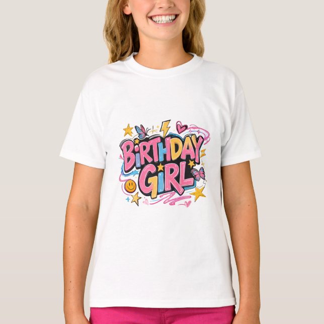 Camiseta Colorida de Aniversário para Meninas – Ca (Frente)