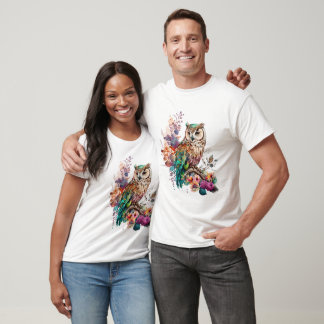 Camiseta Colorida de Coruja com Flores