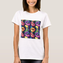 Camiseta Colorida de Lábios em Pop Art – Mulheres