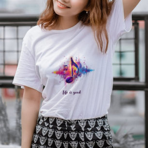 Camiseta Colorida de Nota Musical, A Vida é Boa