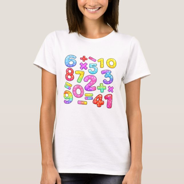 Camiseta Colorida de Números de Matemática do Dia  (Frente)