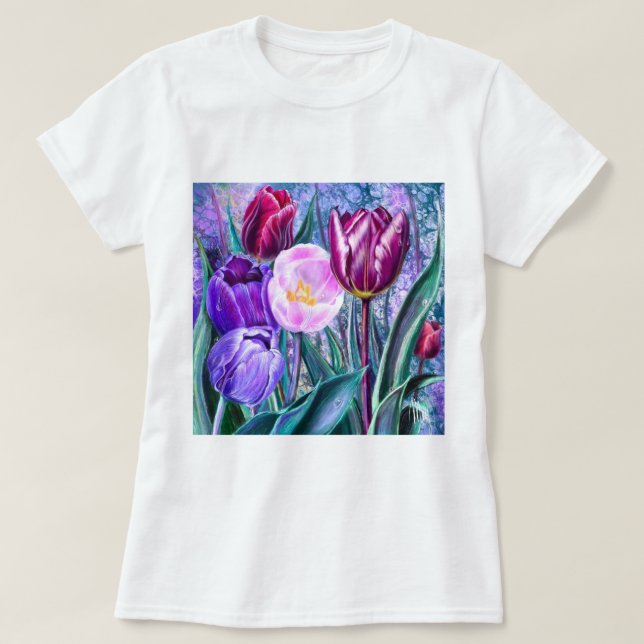 Camiseta Colorida de Tulipas (Frente do Design)