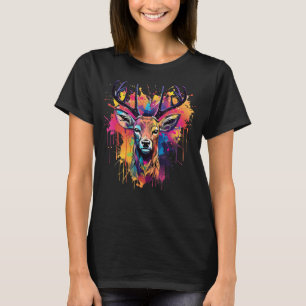 Camiseta Colorida Deer Wildlife Amante de os animais Splash