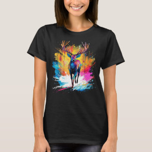 Camiseta Colorida Deer Wildlife Amante de os animais Splash