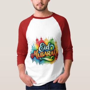 Camiseta Colorida "EID MUBARAK" Desenhada à Mão -