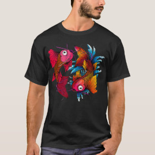 Camiseta Colorida Estilo Asiático Yin Yang Koi Fish t shirt