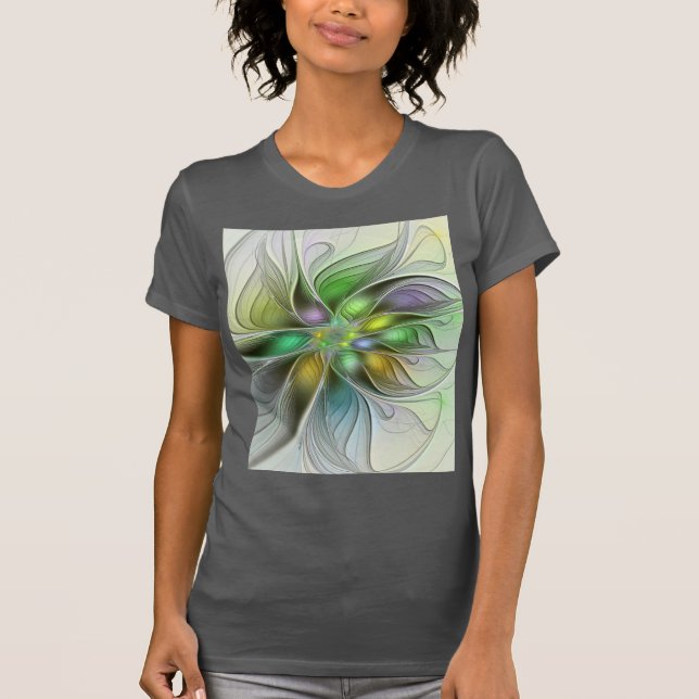 Camiseta Colorida Fantasy Flor Moderno Abstrato Fractal (Frente)