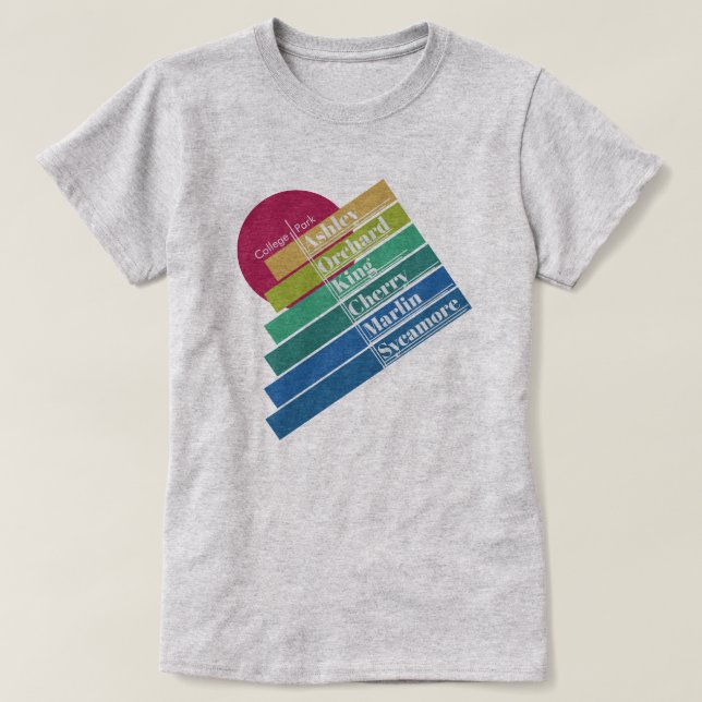 Camiseta Colorida feminina College Park (Frente do Design)