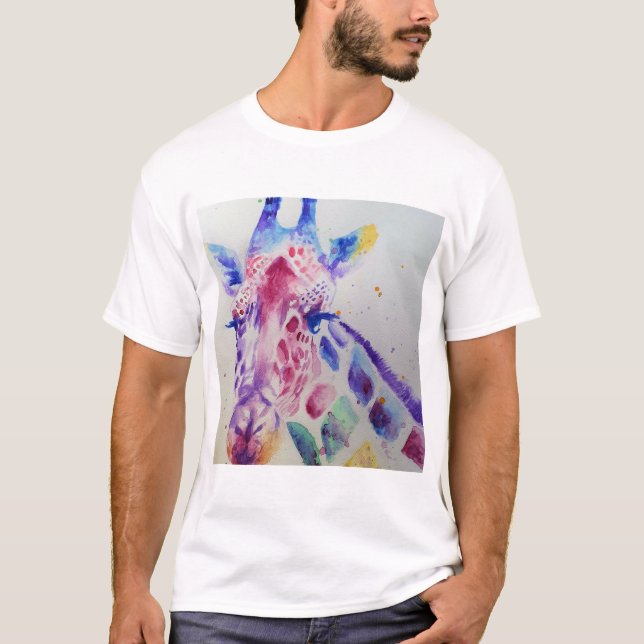 Camiseta Colorida Girafa Animal Watercolor Design (Frente)