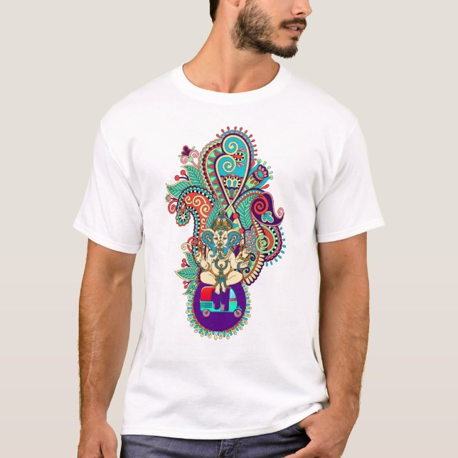 Camiseta Colorida Indiana de Ganesh com Paisley (Frente)