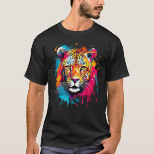 Camiseta Colorida Jaguar Wildlife Big Cat Lover Splash Art