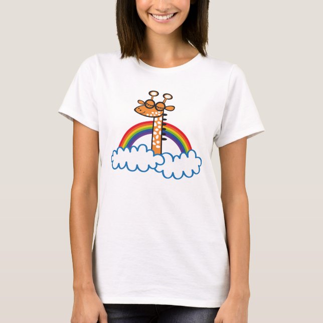 Camiseta Colorida Jirafa. Jirafa. Arcoiris, arco iris (Frente)