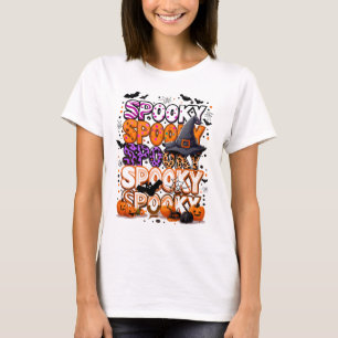 Camiseta Colorida Letra de Dia das Bruxas Spooky