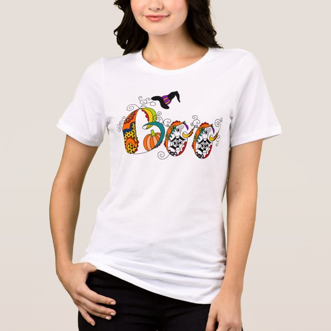 Camiseta Colorida Moderna Halloween Artsy Boo (Frente)