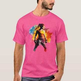 Camiseta Colorida Muay Thai Fighter Girl Sobre Mulheres Mua