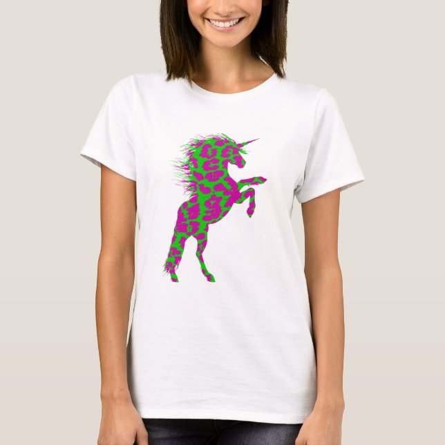 Camiseta Colorida Neon Leopard Print Unicorn (Frente)