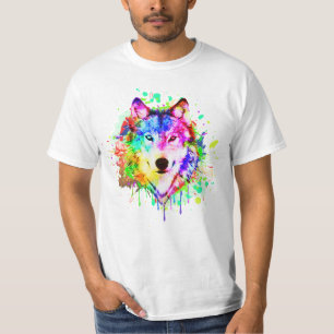 Camiseta Colorida Paint Splash Wolf Art