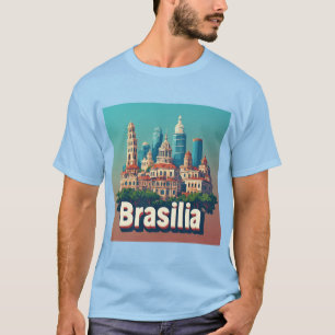 Camiseta Colorida Paisagem Urbana de Brasília Com Skyline M