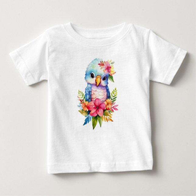 Camiseta Colorida para Bebê de Papagaio (Frente)