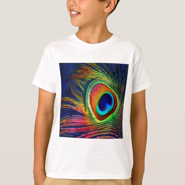 Camiseta Colorida Peacock Feather Impressão (Frente)