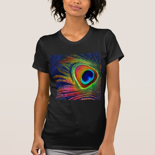 Camiseta Colorida Peacock Feather Impressão (Frente)