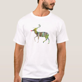 Camiseta Colorida Reindeer Linda Colagem Art Rudolf