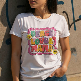 Camiseta Colorida Retro Groovy Mãe Cita Typografia Hippie