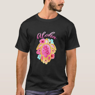 Camiseta Colorida Rosa Aloha Hawaii Vacina Tartaruga Marinh