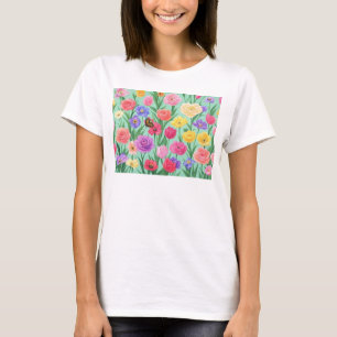 Camiseta Colorida Rosa Floral/Primavera