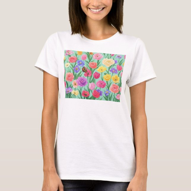 Camiseta Colorida Rosa Floral/Primavera (Frente)