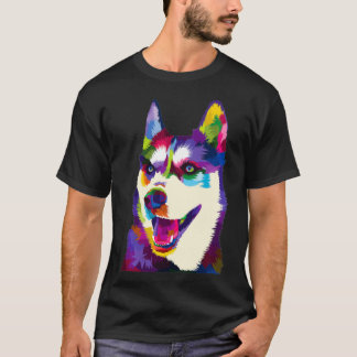 Camiseta Colorida Siberiana husky brilhante brilhante Dog 