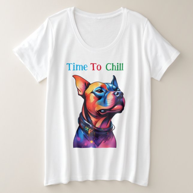 Camiseta Colorida Staffy Bull Terrier Cyberpunk Design, (Frente do Design)