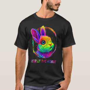 Camiseta Colorida Tie Dye Year do Feliz ano novo de Coelho