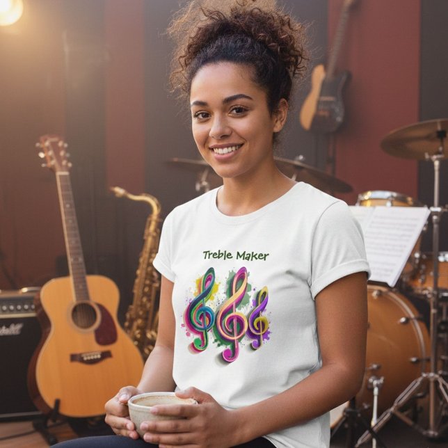 Camiseta Colorida Treble Clef Music Design (Criador carregado)